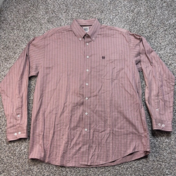 Cinch Other - Cinch Men's Large Western Button Down Shirt Brown Pink Grid Check Long Sleeve